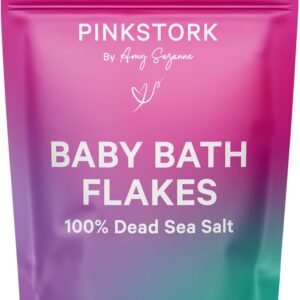 Pink Stork Baby Bath Flakes, Calming Fragrance Free Magnesium Bath Salts for Infants and Toddlers to Help Soothe Diaper Rash, Irritation, and Support Restful Sleep Without Melatonin - 16 oz