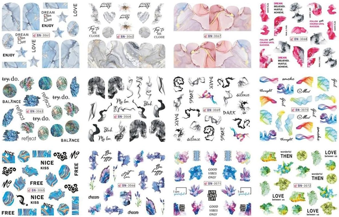 Marble Wave Nail Art Stickers 12 Sheets Spring DIY Manicure Decals - Image 2