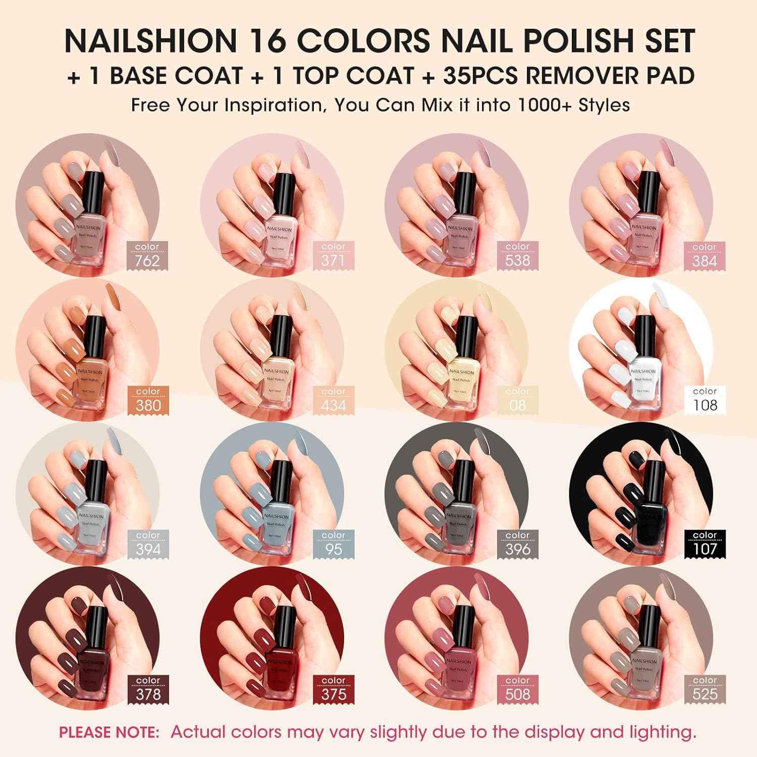 16-Color Fast-Drying Nail Polish Kit with Base, Top Coat & Remover Pads for Women - Image 2