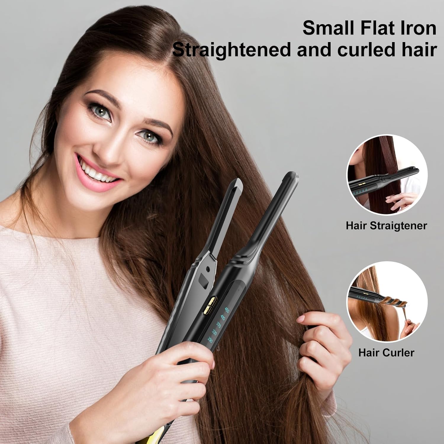 3/10 Inch Mini Pencil Flat Iron for Short Hair, Black, LED Display - Image 7