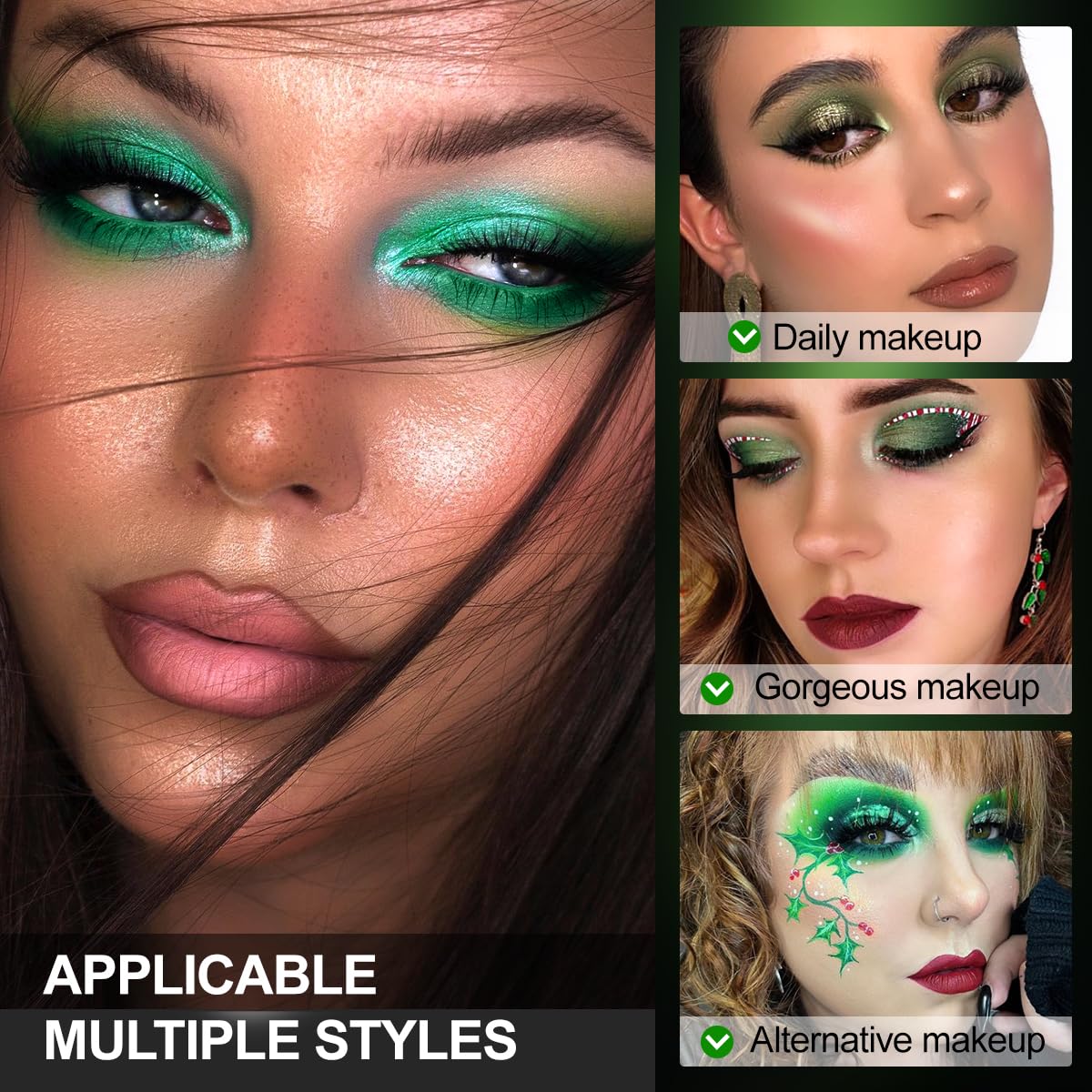 DE'LANCI Glitter Olive Green 12-Color Ultra-Pigmented Multichrome Eyeshadow Makeup Palette - Image 4