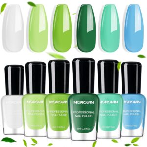 Morovan Green Nail Polish Set: Turquoise White Blue Spring Summer Fingernail Polish Kit Neon Lime Green Air Quick Dry Nail Polish Pack for Nail Art Manicure Gift Holiday Party for Women Girls