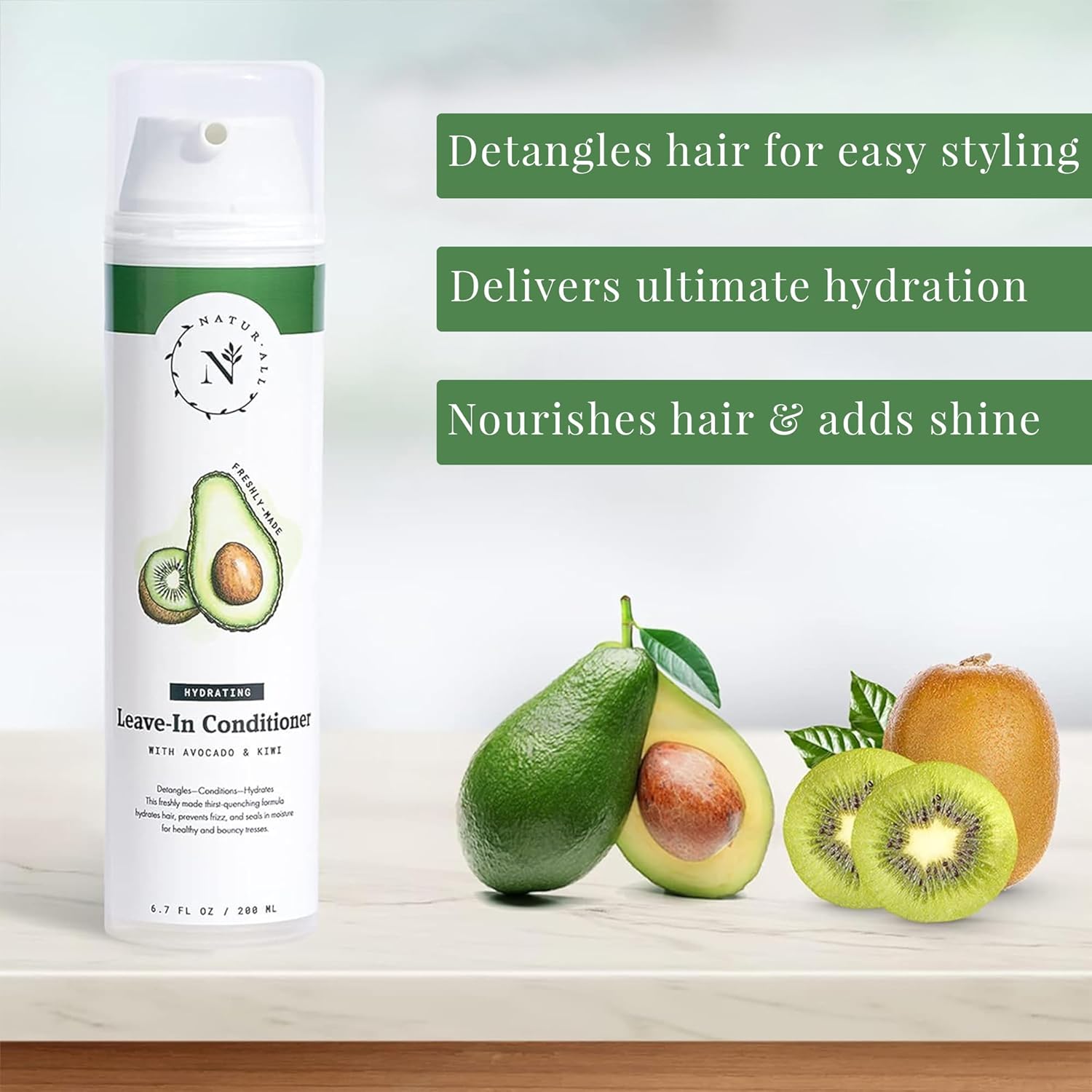 NaturAll Hydrating Avocado Leave-In Conditioner 6.7 oz Silicone-Free for Dry Curly Coily Hair - Image 2