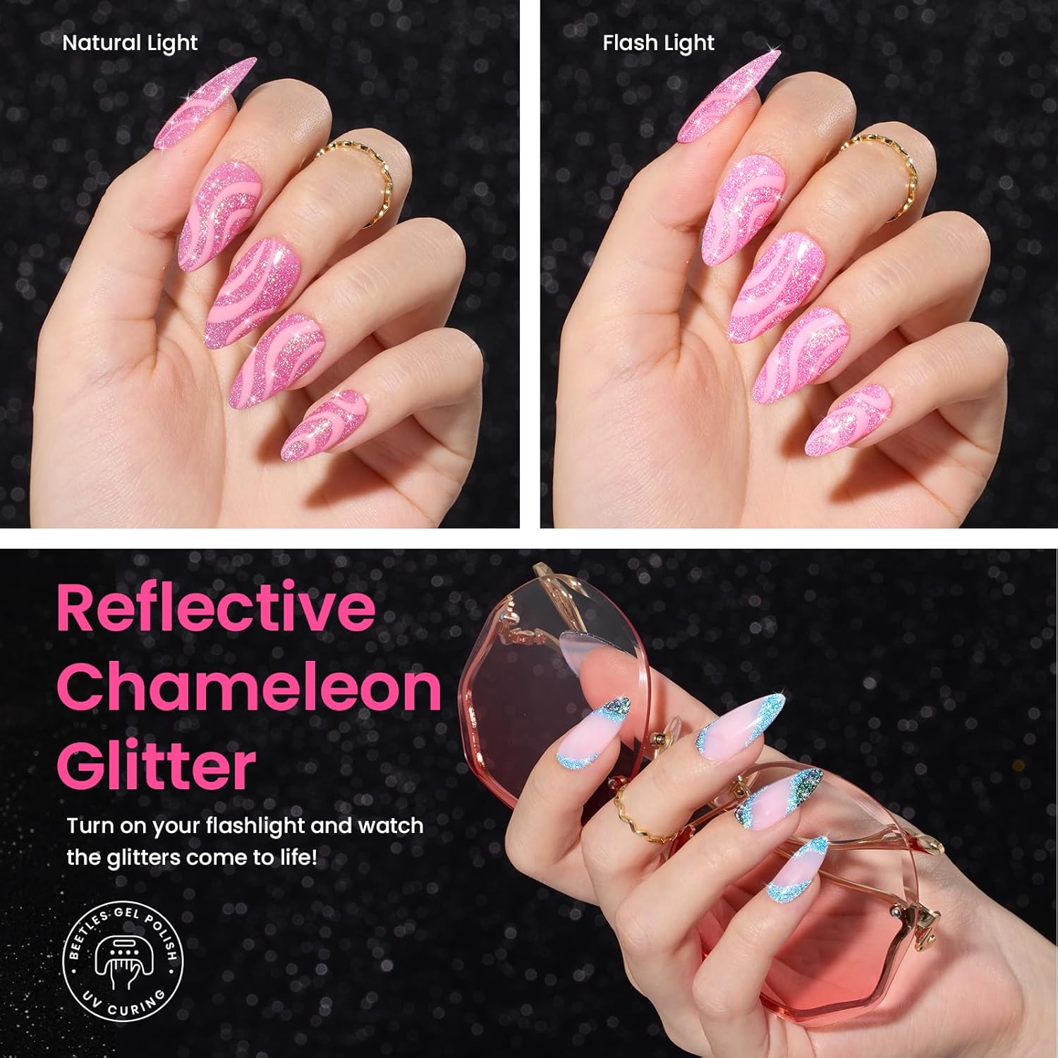 Beetles 6 Color Glitter Gel Nail Polish Kit for DIY Manicures Soak Off - Image 2