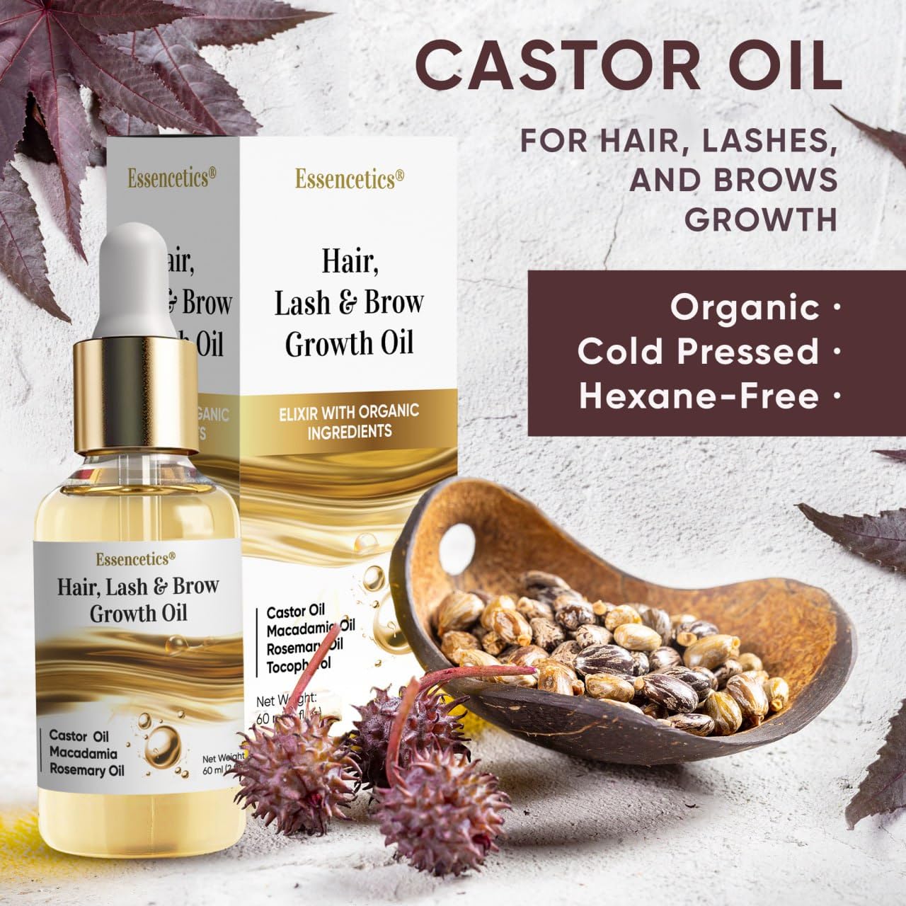 Organic Cold Pressed Castor Oil Eyebrow & Eyelash Growth Serum, 2oz, Rosemary Macadamia Infused - Image 7