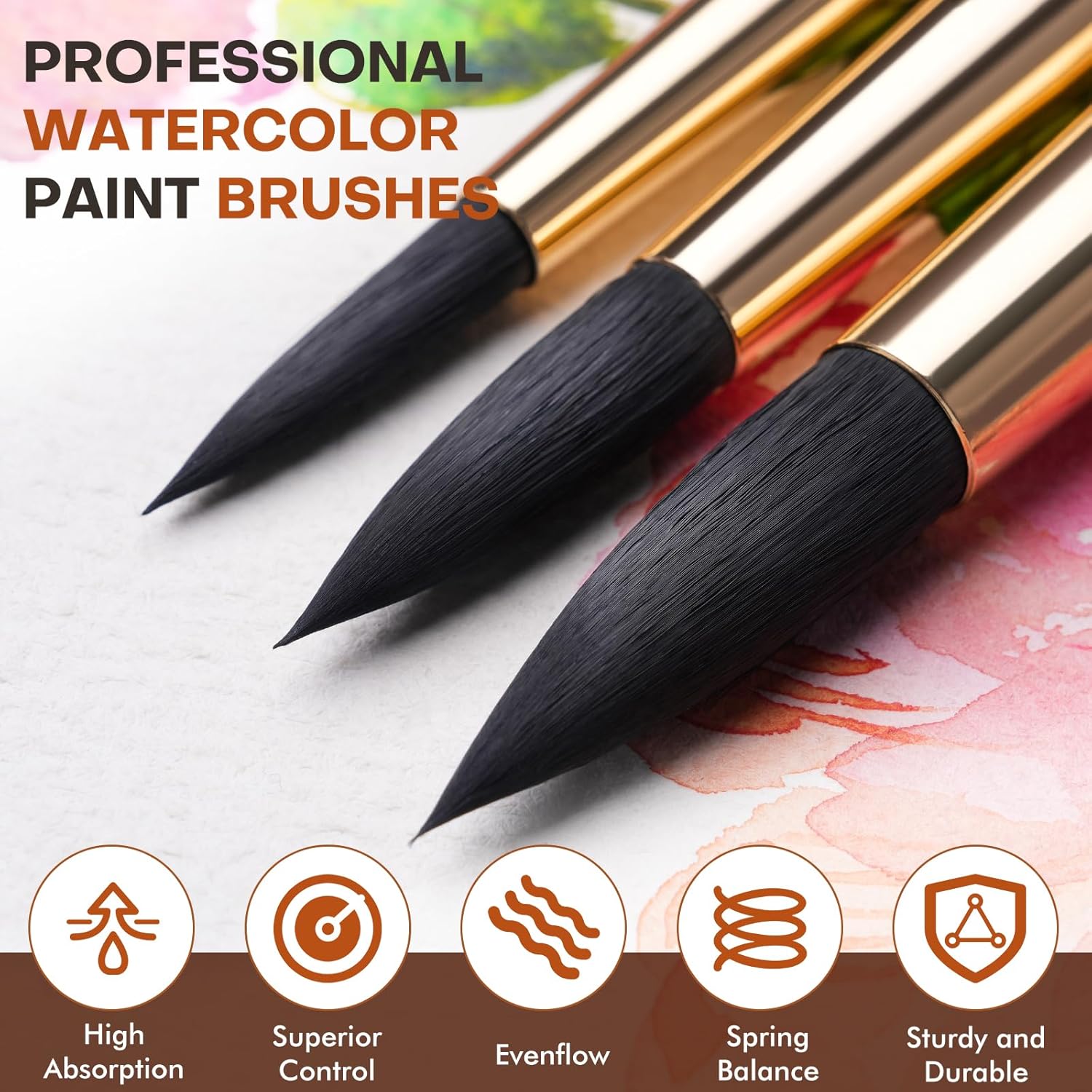 Fuumuui 10-Piece Professional Squirrel Hair Watercolor Brush Set for Artists - Image 2