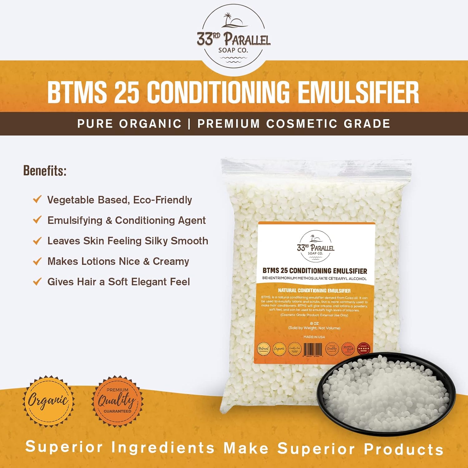 33RD PARALLEL BTMS 25 Conditioning Emulsifier 8 oz Behentrimonium Methosulfate Conditioner - Image 4