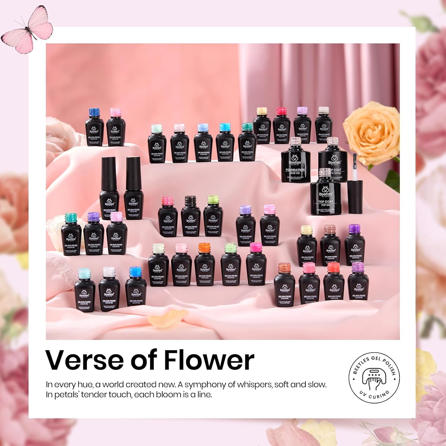 Beetles 36 Color Verse of Flower Gel Polish Set with Base Top Coat and Nail Art Stickers - Image 3