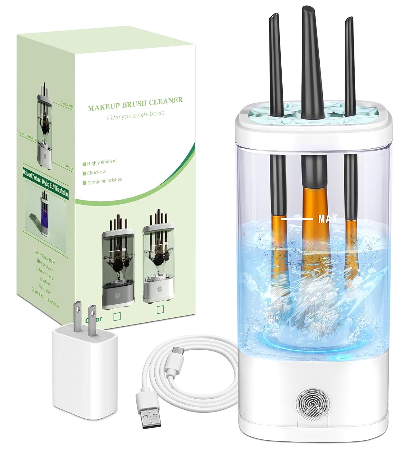 Electric Makeup Brush Cleaner, 7000 RPM Makeup Brush Cleaner Machine, Efficient Automatic Portable USB Cleaner Tool for All Types of Makeup Brushes, Convenient Makeup Brush Cleaning-Transparent ๏ปฟ