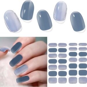 Semi Cured Gel Nail Strips | 28 pcs Gel Nails Strips Work with Any UV Lamps, Long Lasting UV Nail Stickers for Women DIY Nails Wraps(Blue Horizon)