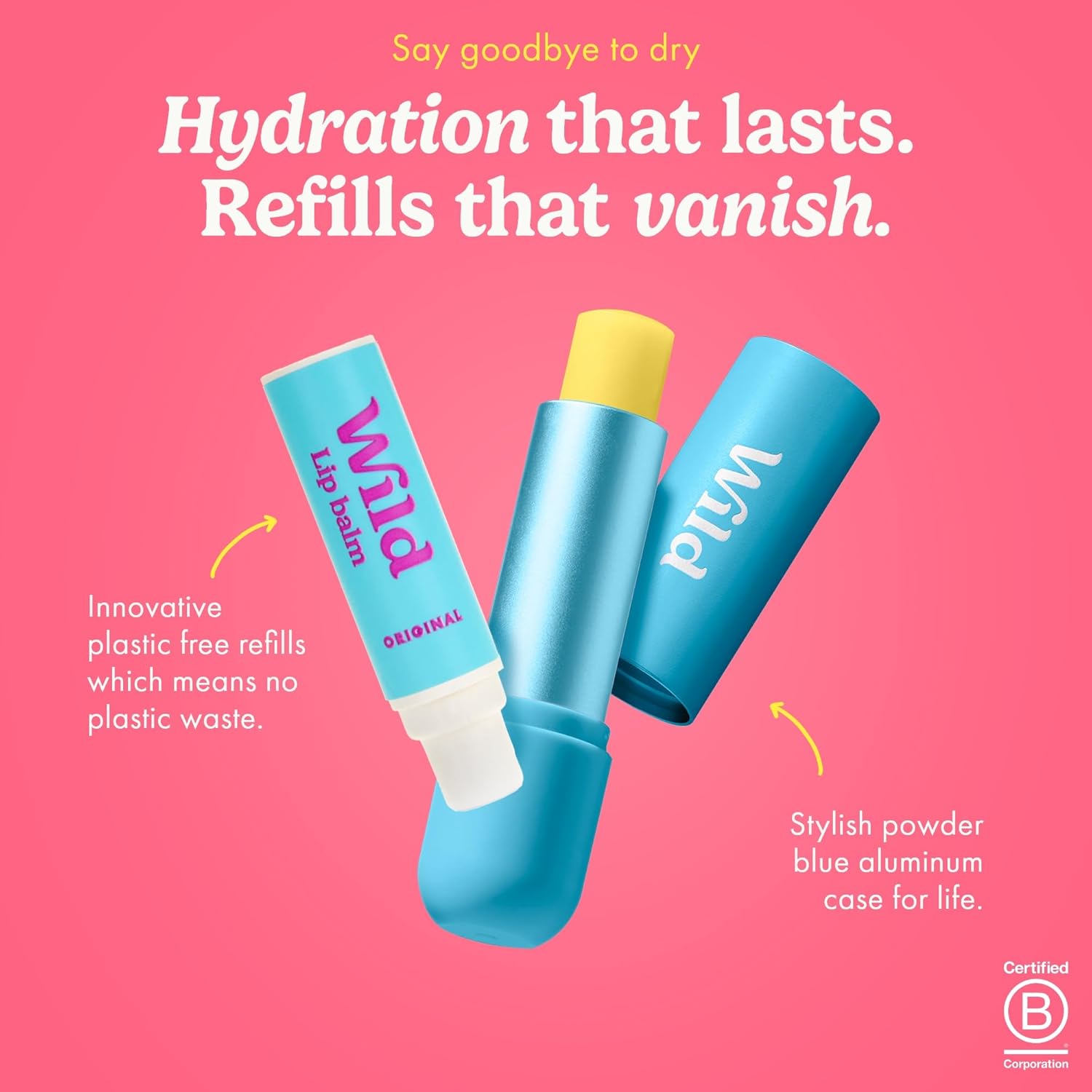 Wild Refillable Lip Balm Starter Kit with Blue Aluminum Case and 3 Flavor Refills - Image 2