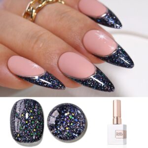 Double Rhythm Gel Polish 15ML Glitter Shimmer Reflective Holographic Color Magnetic for Nail Art Salon DIY at Home (Black-B1020)