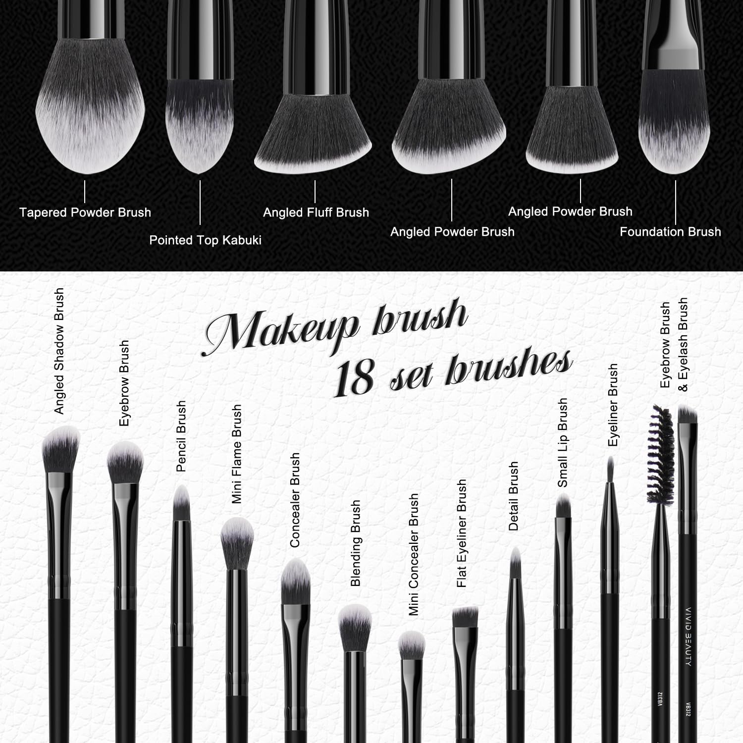 18 Piece Makeup Brush Set with Case, Soft Synthetic Fibers, Durable Metal Ferrule - Image 4