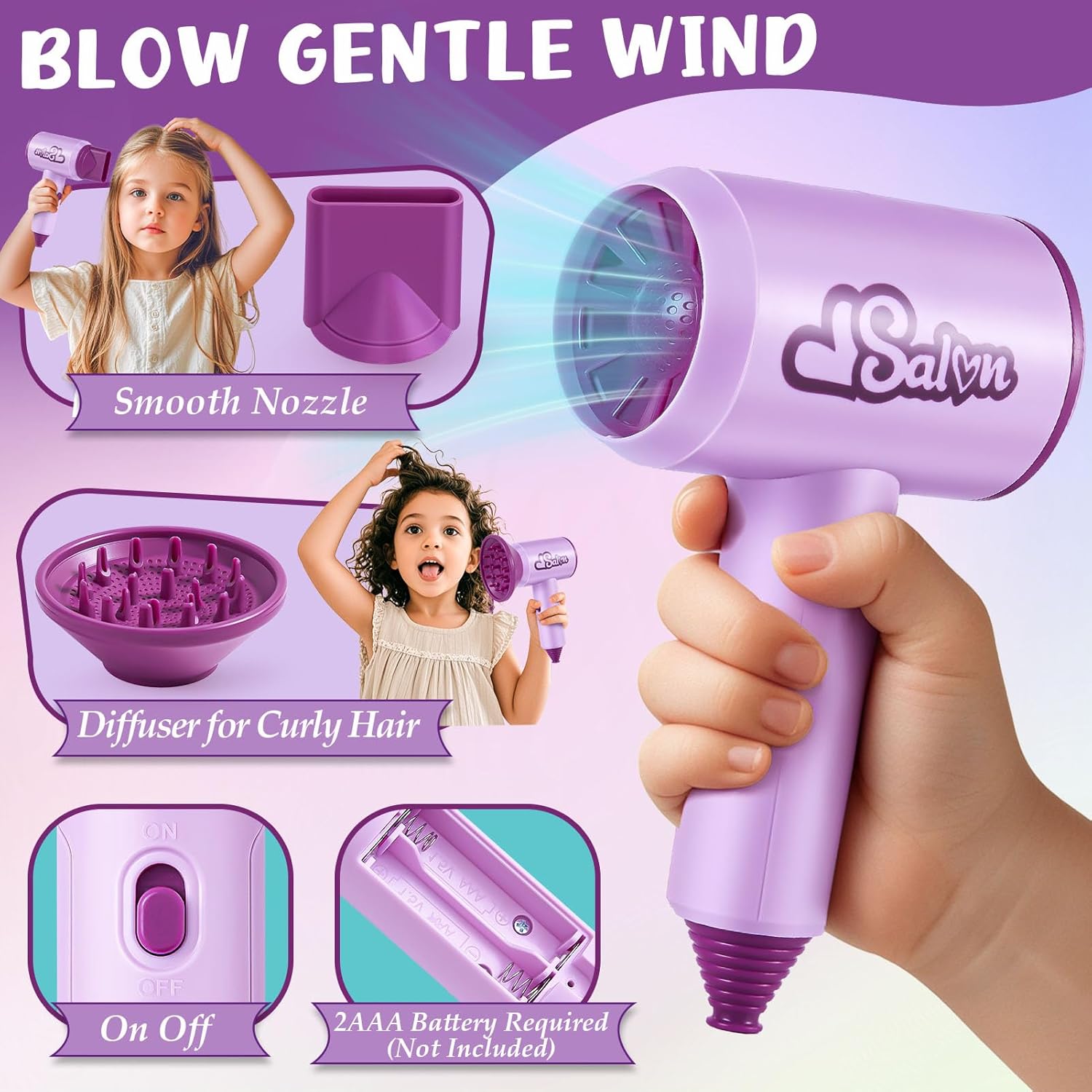 G.C Hair Salon Playset for Girls with Realistic Blow Dryer and Curling Iron for Ages 3+ - Image 3