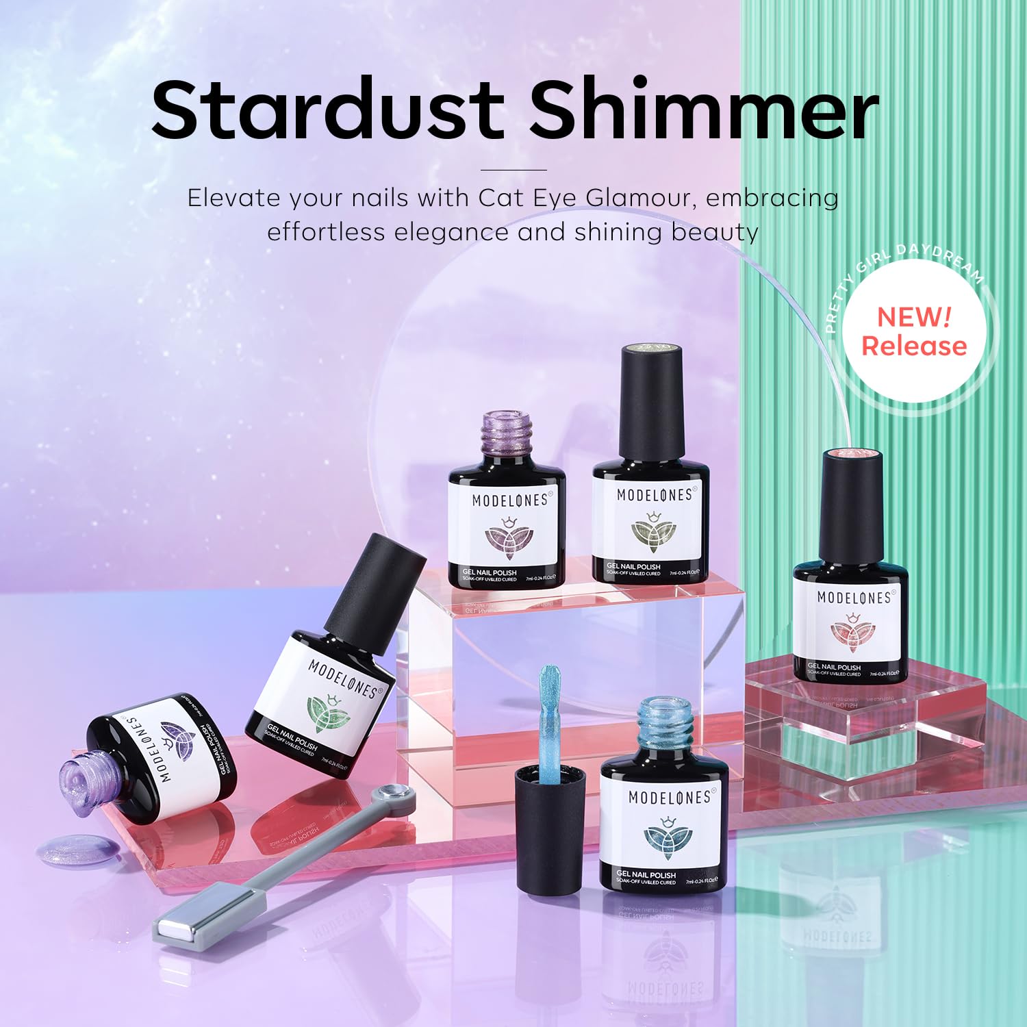 Modelones 6 Colors Cat Eye Gel Nail Polish Set with Holographic Glitter for DIY Nail Art - Image 8