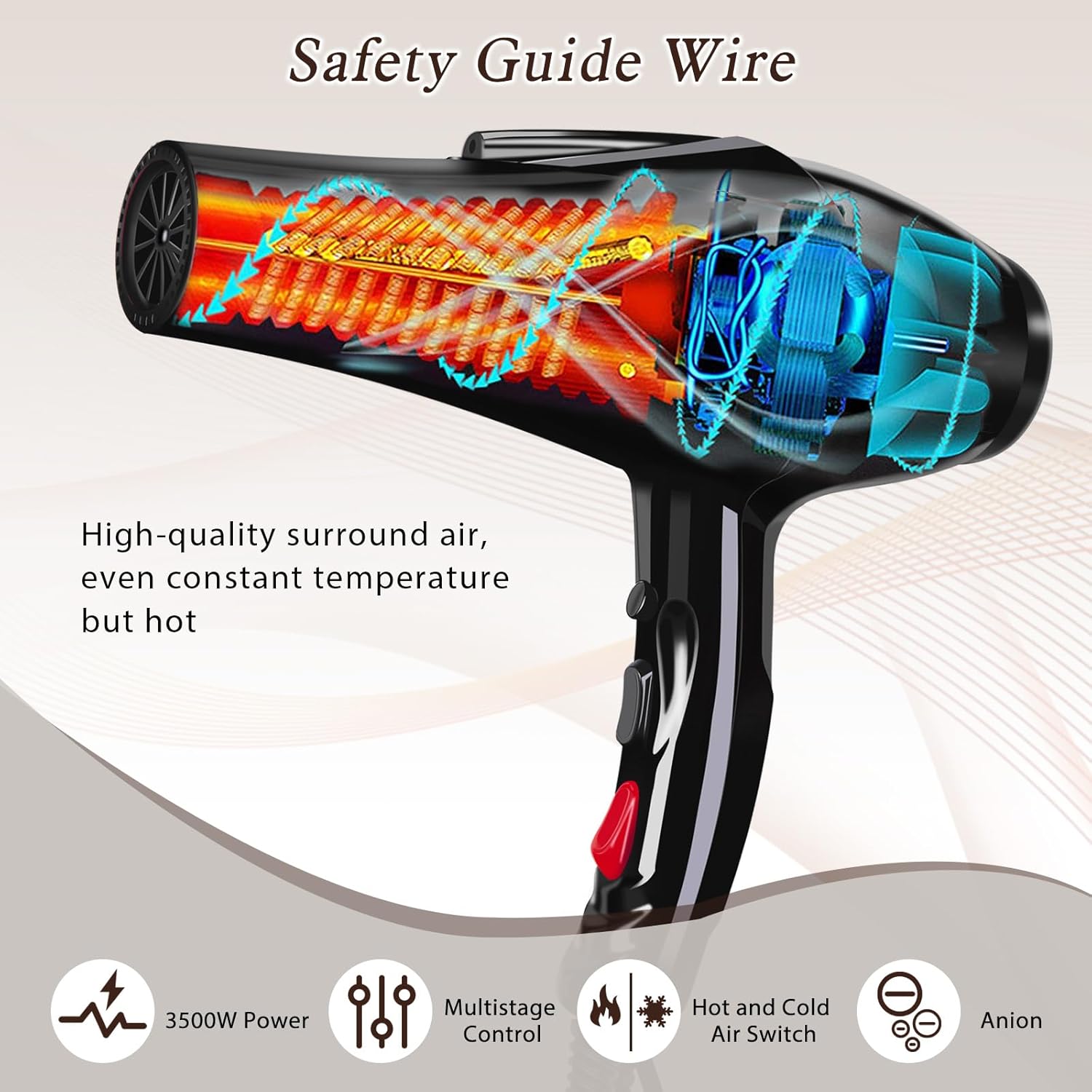 Professional 3500W Ceramic Tourmaline Ionic AC Motor Hair Dryer with Attachments - Image 5