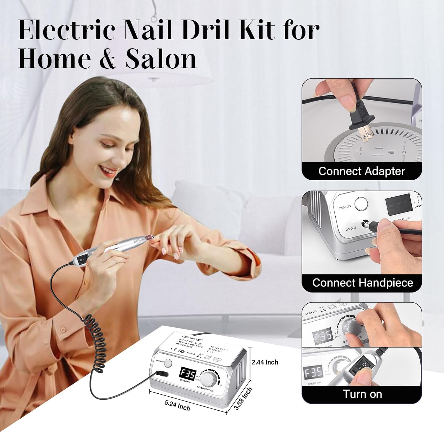 35000RPM Professional Electric Nail Drill Set with 100 Sanding Bands and Bits for Manicure Pedicure - Image 5
