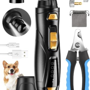Dog Nail Grinder Super Quiet Dog Nail Trimmers 3 Grinding Wheels 3 Speed Rechargeable Pet Nail Grinder LED Display Dog Nail Clippers Kit for Large Medium Small Dogs Cats Dog Nail File Toenail Clippers