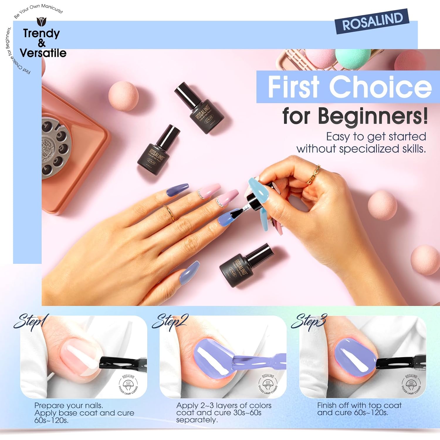 ROSALIND 12 Colors Winter Blue Gel Nail Polish Set for Nail Art - Image 6