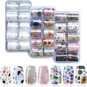 Nail Foil Transfer Nail Art Stickers, 30 Rolls Deco Nail Foil Transfer Sheets for Fake Nail Tips Nail Transfer Foil for Nail with Butterfly, Marble Nail Foil Stickers for Press on Nails