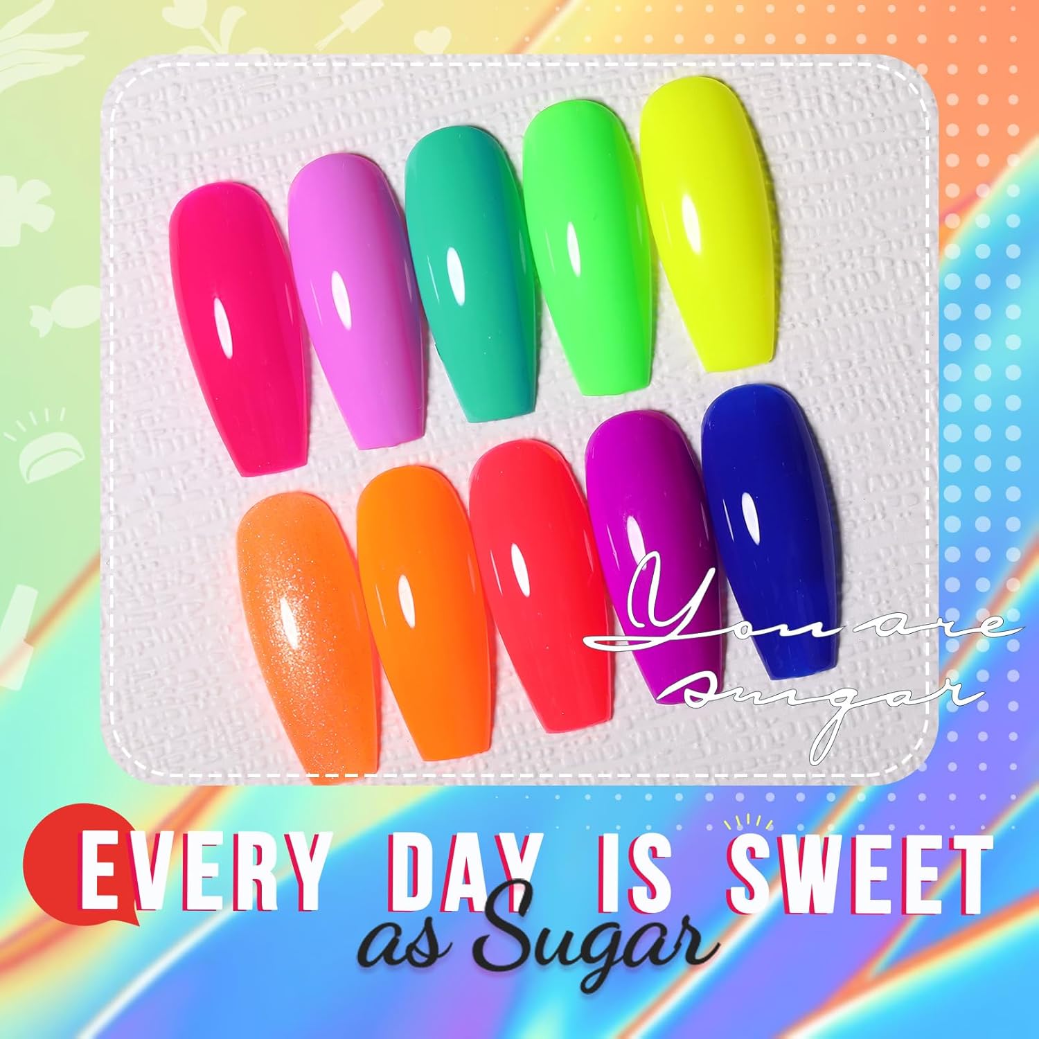 UR SUGAR 10 Colors Neon Gel Nail Polish Set for Spring Summer Nail Art - Image 8