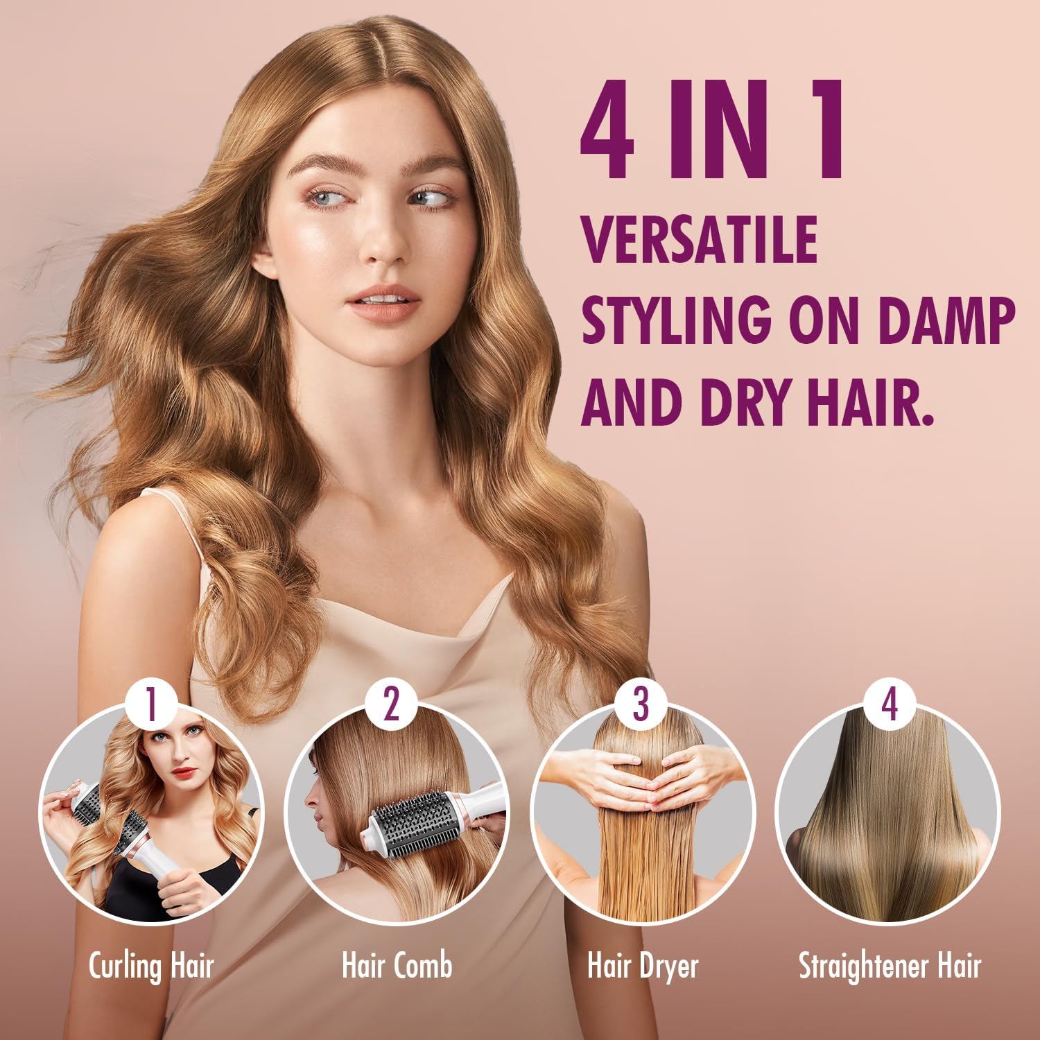 4-in-1 Blow Dryer Brush for All Hair Types, Heated Comb for Drying and Styling - Image 2