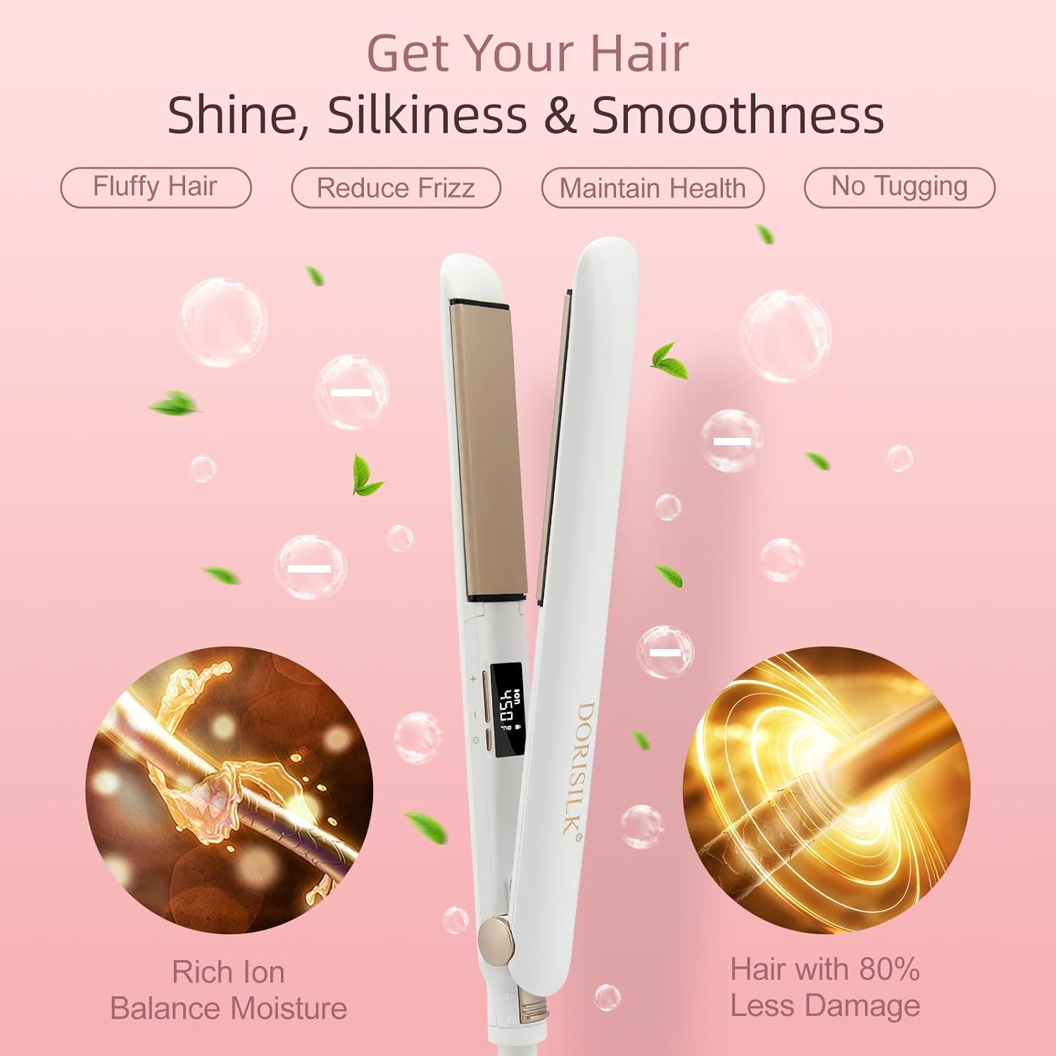 DORISILK 1 Inch Ceramic Flat Iron 450 Degree 2-in-1 Hair Straightener Curler White - Image 7