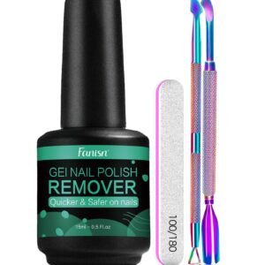 Gel Nail Polish Remover Kit with Nail File & Tools | 15ml (0.5 Fl.oz) Quick Removal in 2-5 Mins, No Foil/Soaking Needed, No Acetone for Home DIY, Safe for Natural Nails
