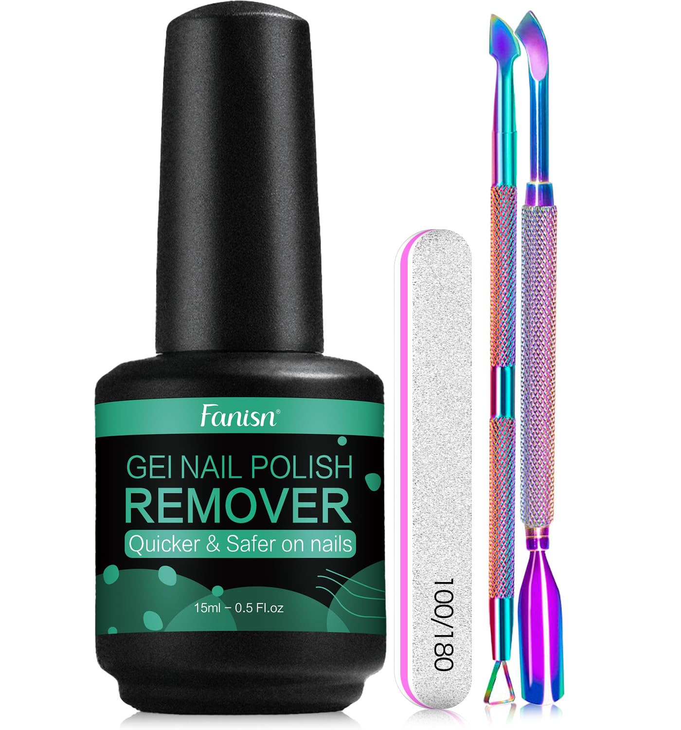 Gel Nail Polish Remover Kit with Nail File & Tools | 15ml (0.5 Fl.oz) Quick Removal in 2-5 Mins, No Foil/Soaking Needed, No Acetone for Home DIY, Safe for Natural Nails