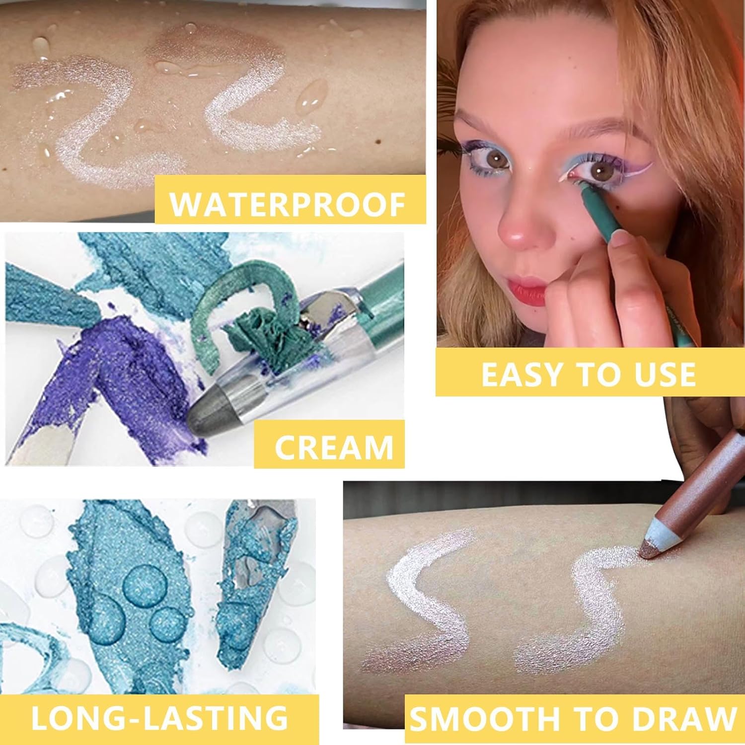 Light Blue Waterproof Creamy Eyeshadow Pencil 0.12 oz Highlighter Liner Brightener - Image 4