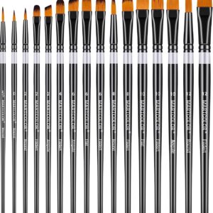 Paint Brushes Set for Acrylic, 16 pcs Nylon Hair Brushes for Oil Watercolor Face Body Rock Art, Artist Kits for Beginners and Professionals