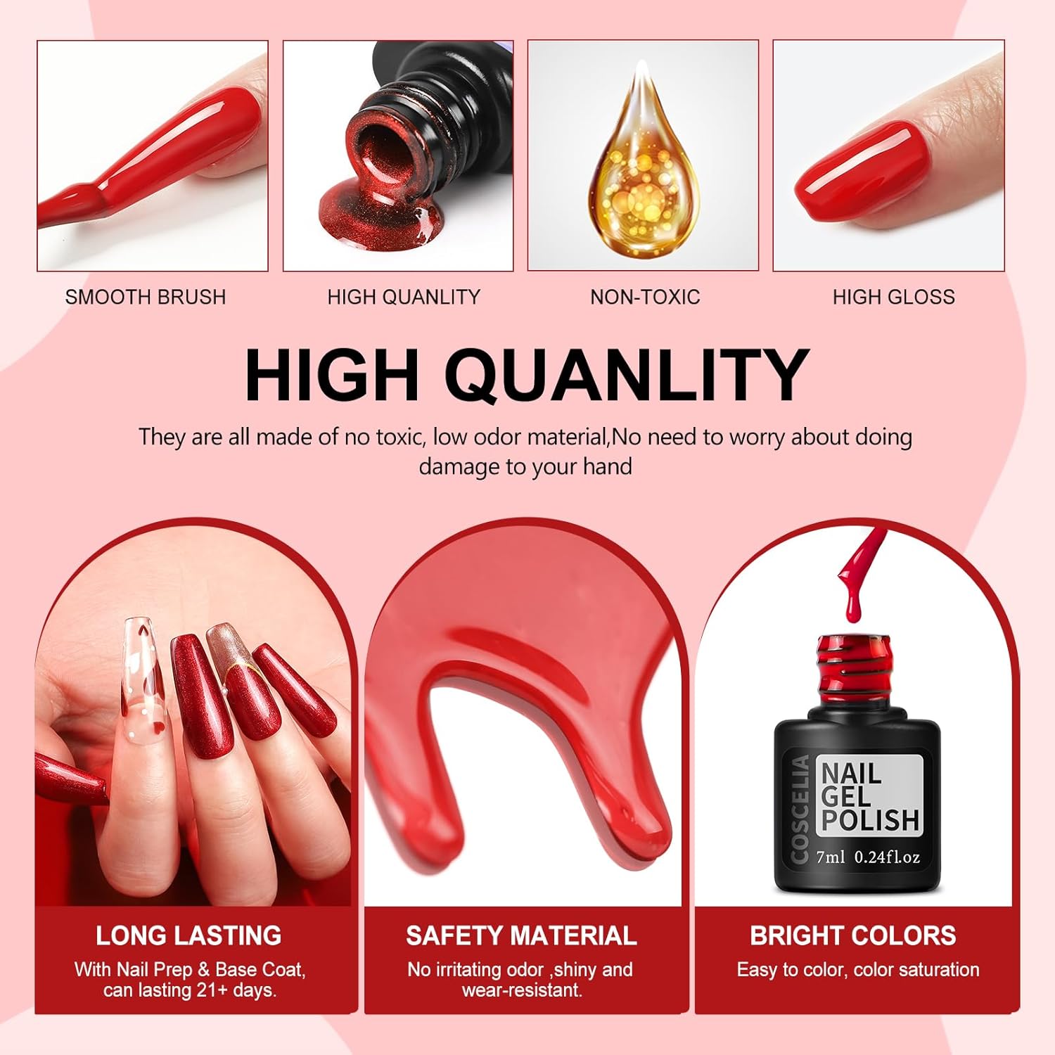 COSCELIA 57-Piece Gel Nail Polish Kit with UV Lamp, 40 Vibrant Colors, and Decorative Stickers for At-Home Manicures - Image 8