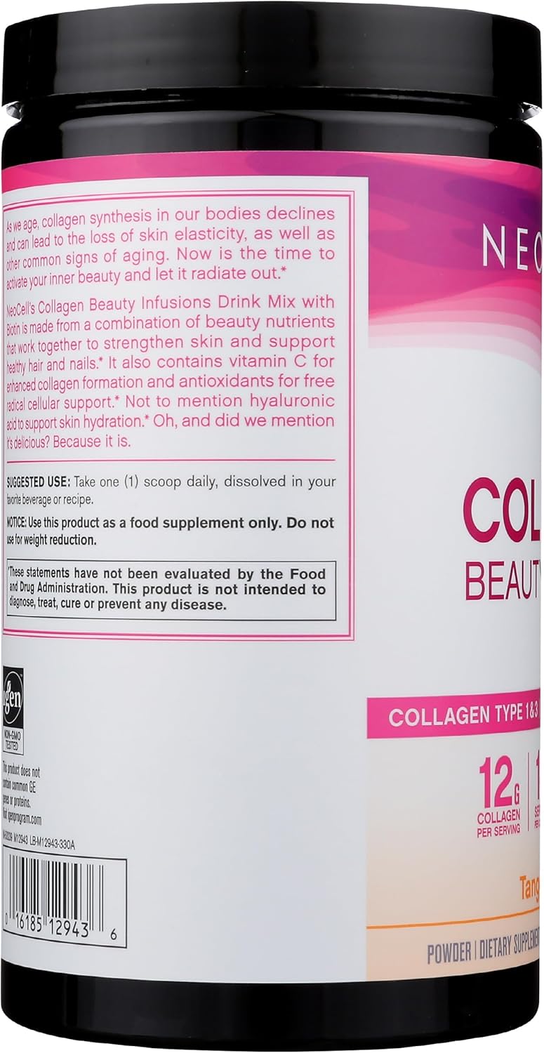 NeoCell 11.64 Oz Tangerine Collagen Powder with Biotin Vitamin C Hyaluronic Acid - Image 6