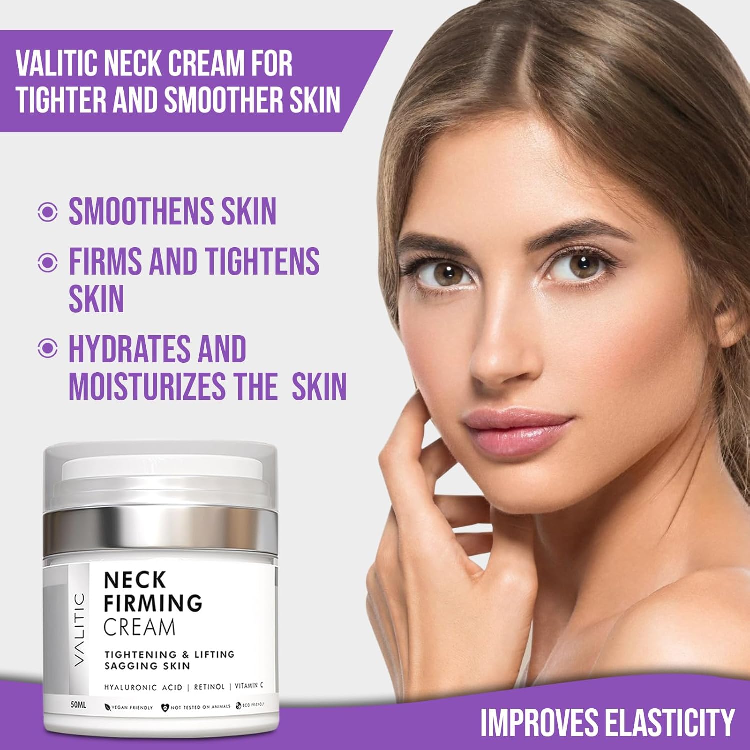 VALITIC Neck Firming Cream 1.7 oz with Hyaluronic Acid, Retinol, Vitamin C - Image 2