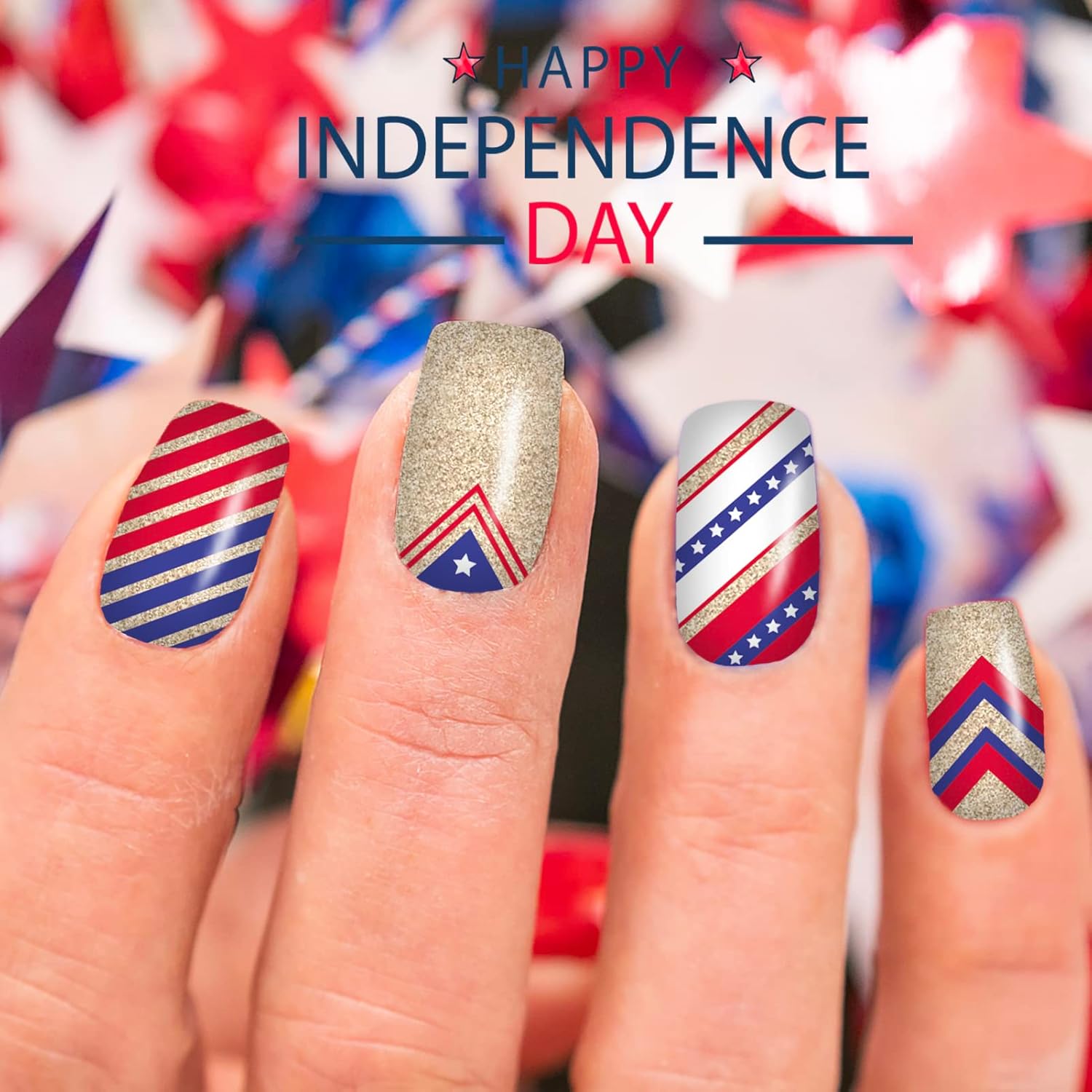 12 Sheets of 4th of July Nail Wraps Stickers with American Flag Design and Nail Files - Image 3