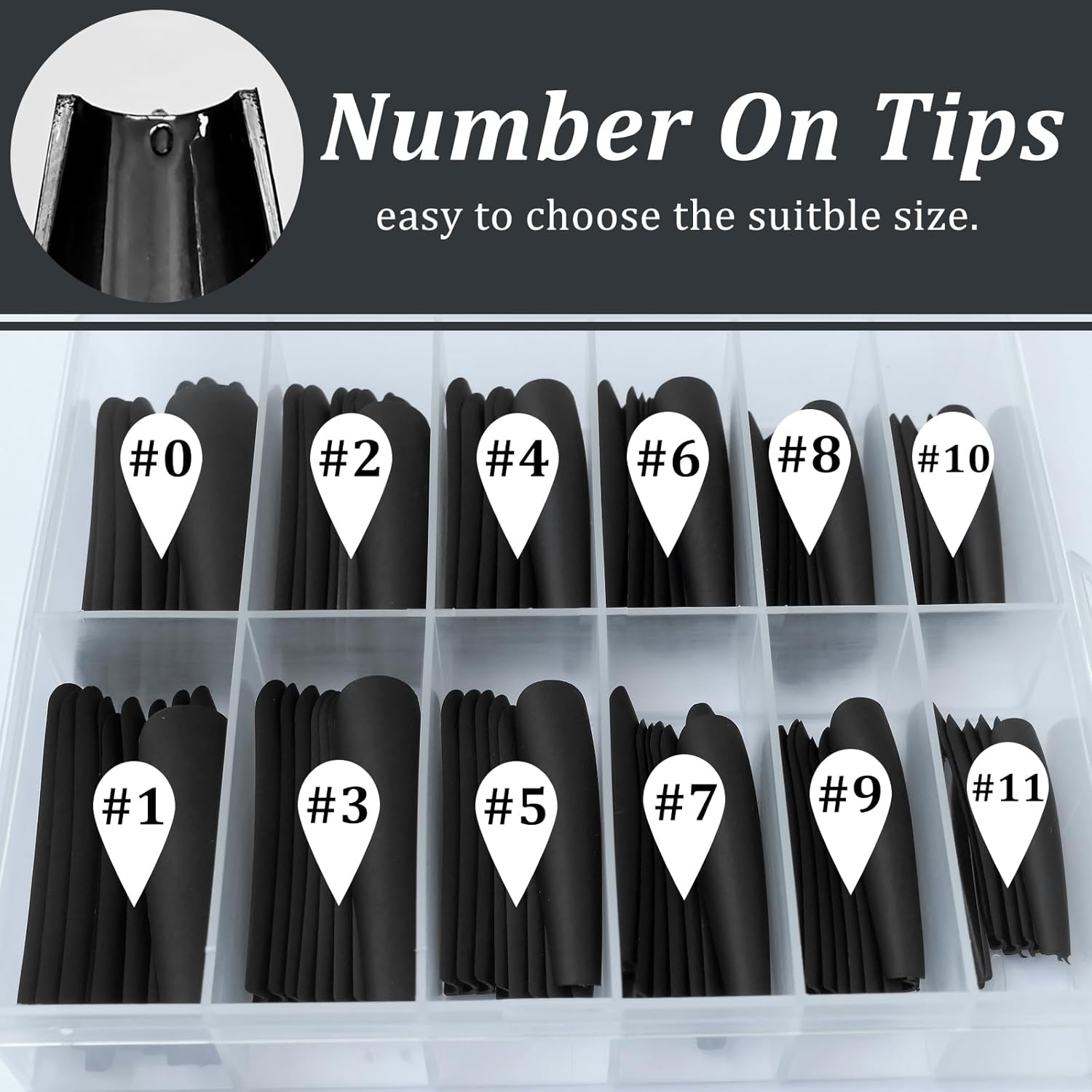AddFavor XXL Black Matte Full Cover Acrylic Press On Nails 120 Pcs 12 Sizes - Image 4