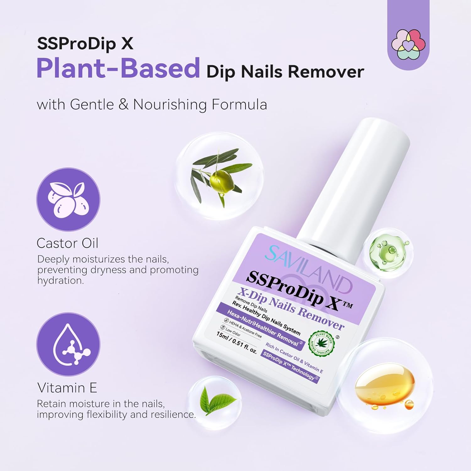 SAVILAND Pro Dip Powder Remover Kit 0.5 Fl Oz, Gentle Nail Removal Solution - Image 2