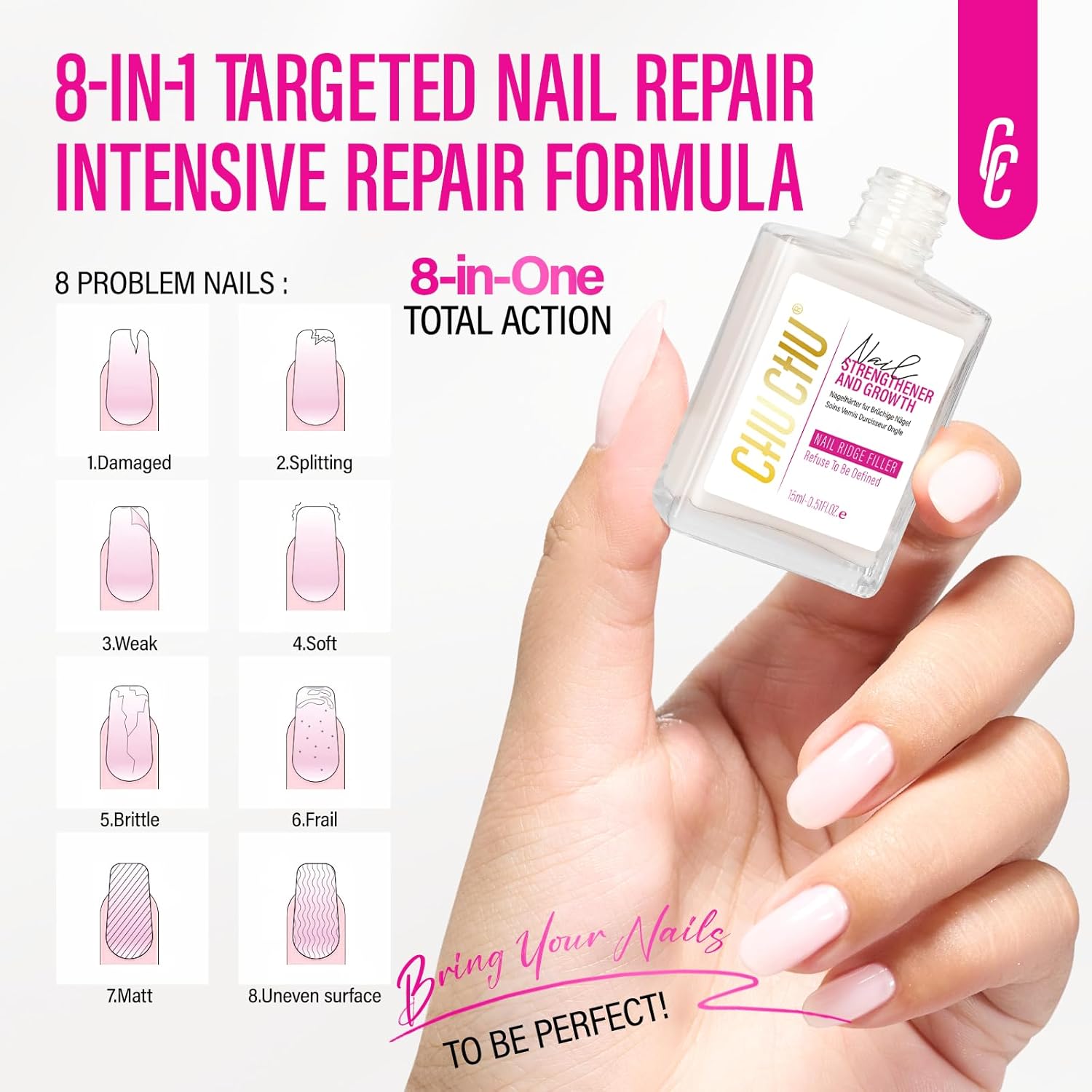 CHUCHU 15ML Milky White Nail Strengthener Hardener for Growth and Ridge Filling - Image 2