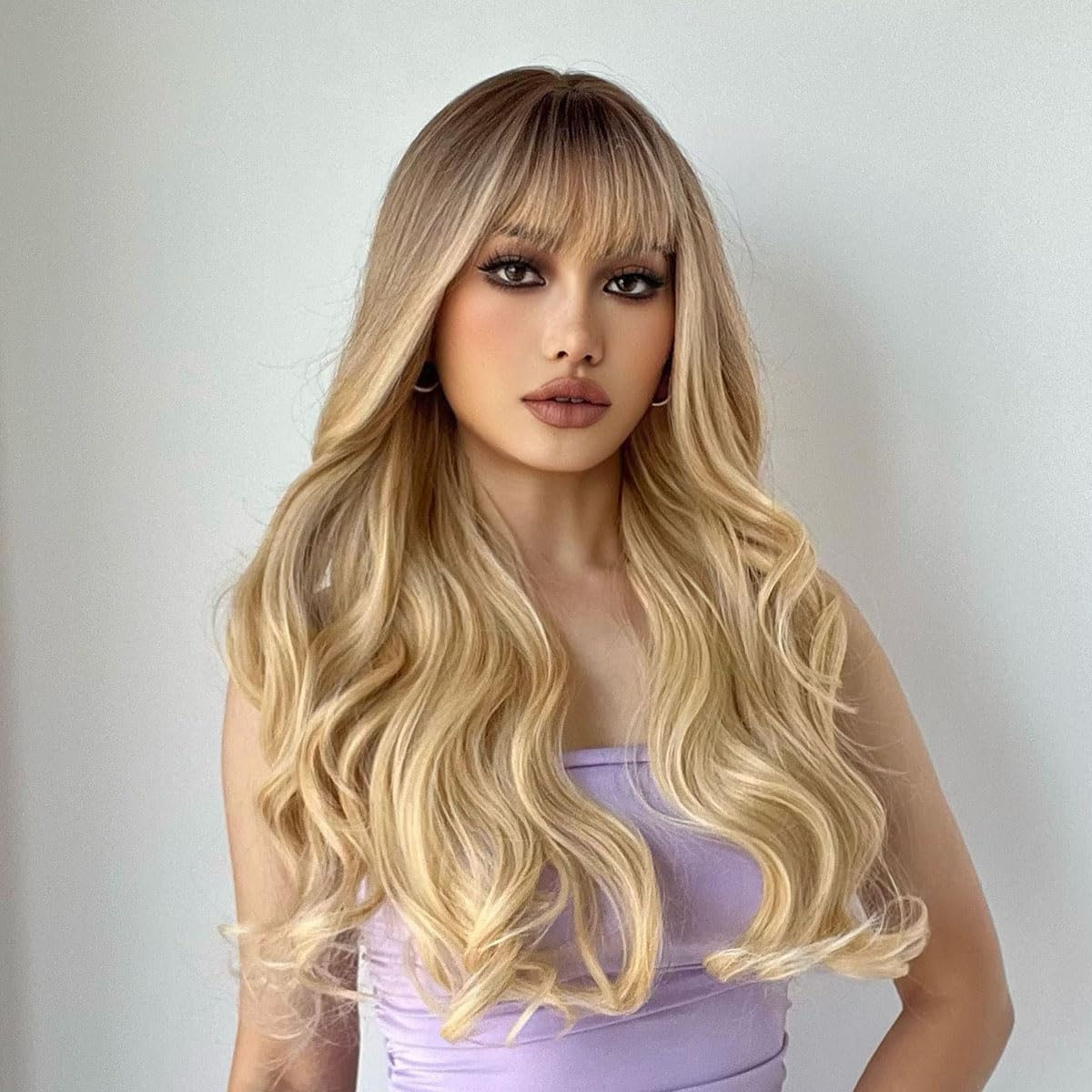 Ombre Blonde Long Wavy Human Hair Wig for Women Lightweight Breathable Capless - Image 3