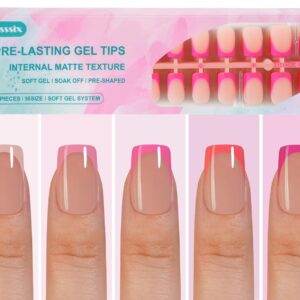 Misssix French Gel Nail Tips, 160Pcs Pink French Tip Press on Nails Short Square, No Need to File Tips Pre-lasting, Fake Nails for Nail Art DIY 16 Sizes