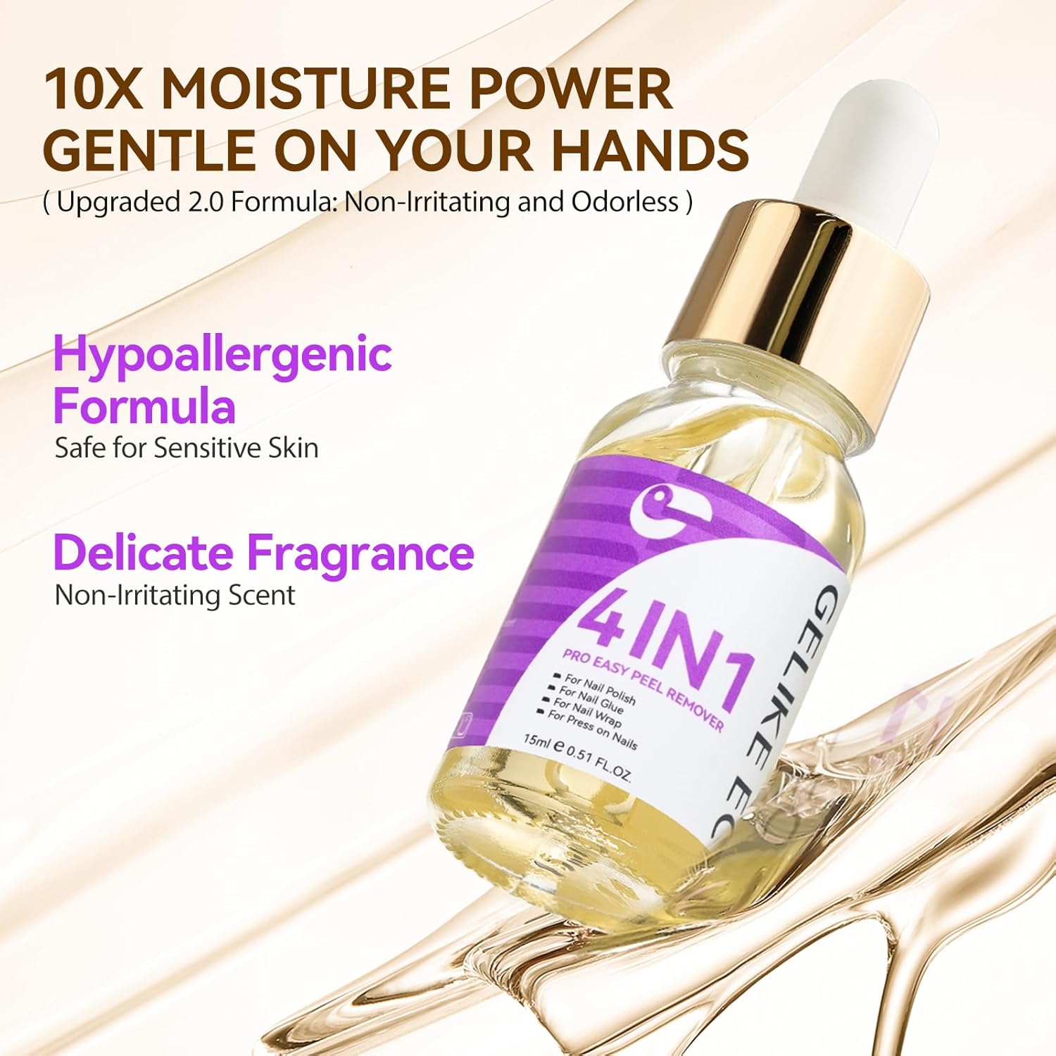 Gentle 4-in-1 Nail Remover Oil 15ml Acetone Free for Gelike EC Press on Nails - Image 7