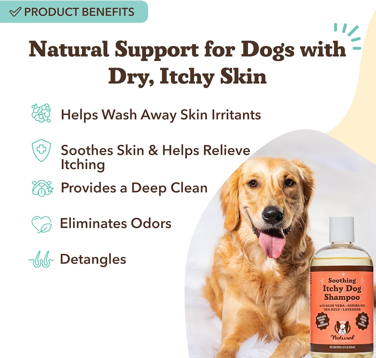 Natural Dog Company Hypoallergenic Itchy Dog Shampoo 12 oz for Dry Skin Relief - Image 2