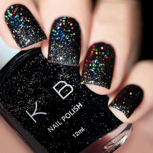 Black Glitter Rapid Dry Nail Polish, Gel Nail Polish without UV Light Needed, Black Nail Polish Gel, Black Gel Nail Polish Glitter for Women & Girls