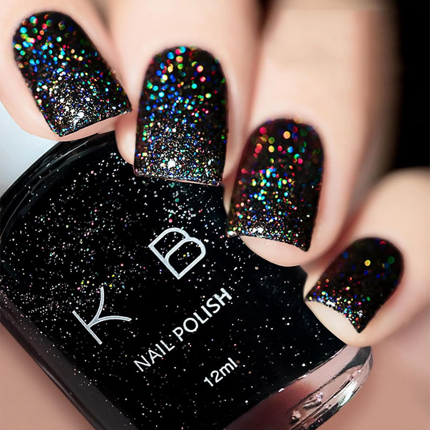 Black Glitter Rapid Dry Nail Polish, Gel Nail Polish without UV Light Needed, Black Nail Polish Gel, Black Gel Nail Polish Glitter for Women & Girls