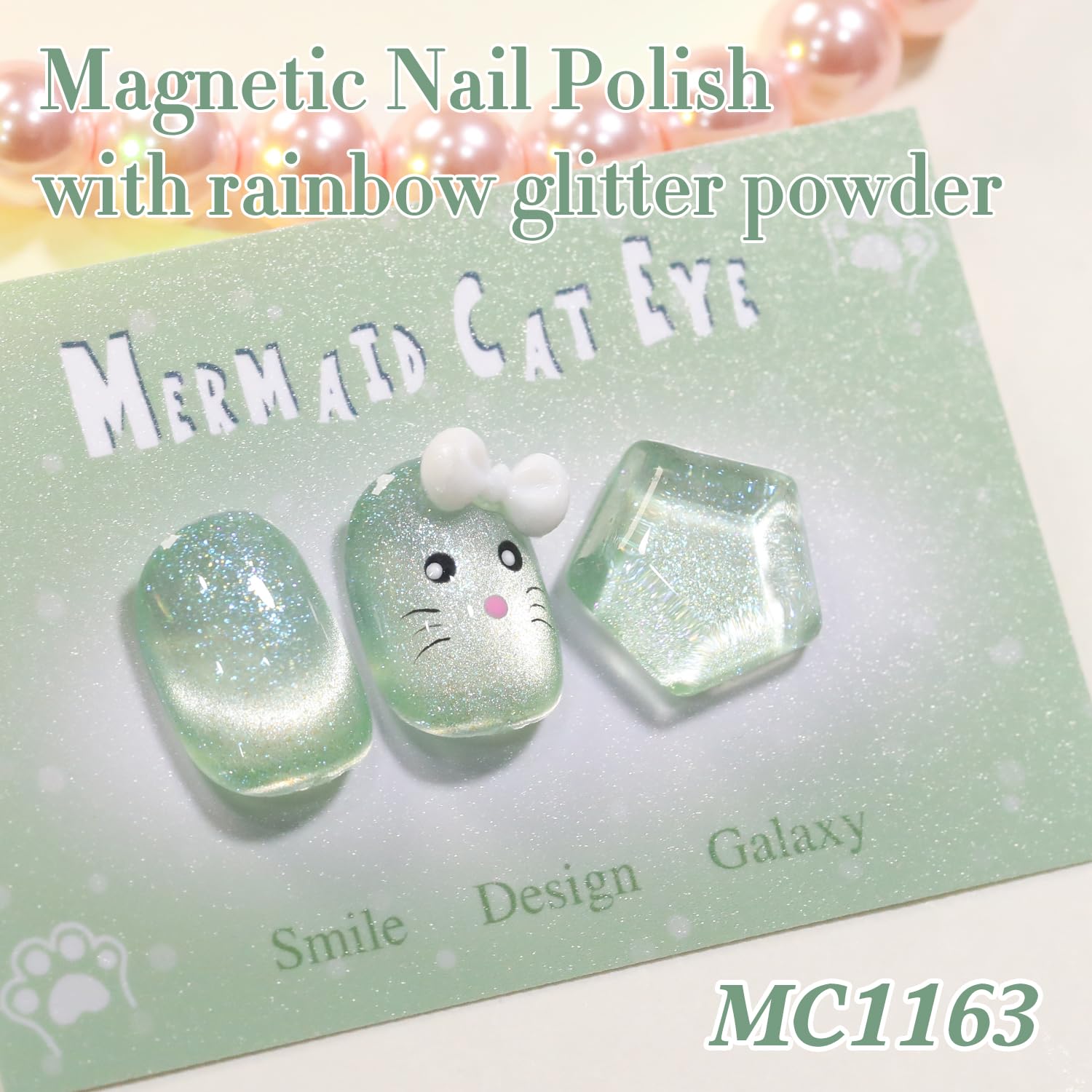 0.5 Oz/15 ML Double Rhythm Cat Eye Gel Polish Holographic Glitter Spring Green - Image 2