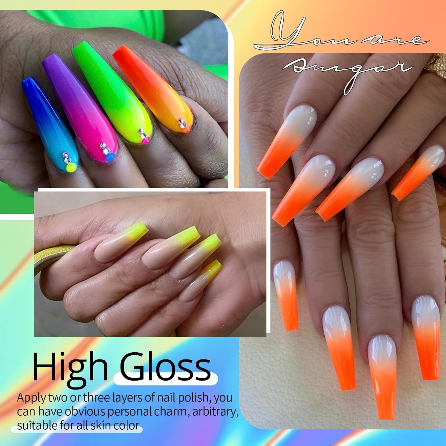 UR SUGAR 10 Colors Neon Gel Nail Polish Set for Spring Summer Nail Art - Image 2