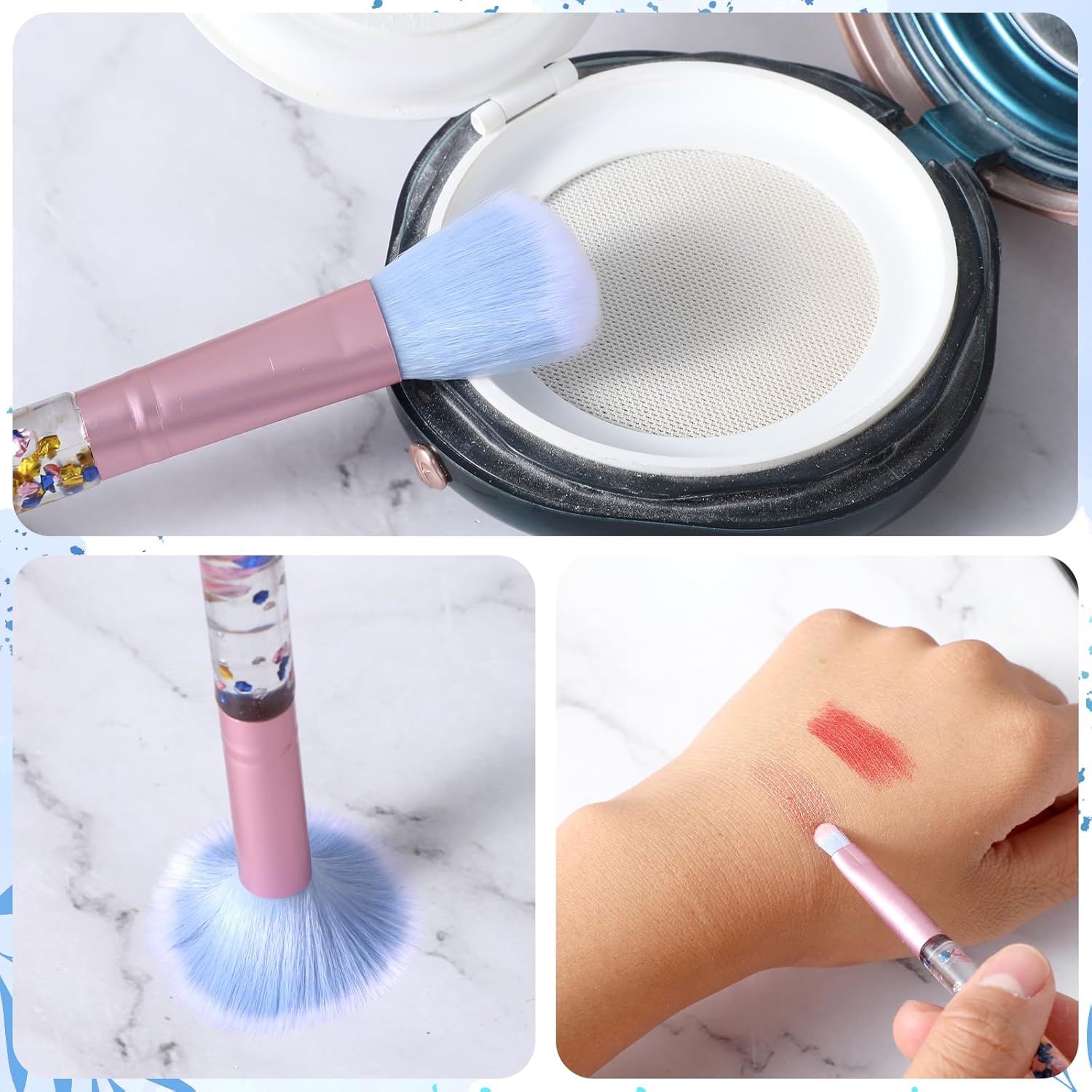 7 Piece Cute Pink Makeup Brush Set with Sparkly Sequins Handle for Foundation, Blush, and Eyeshadow - Image 5