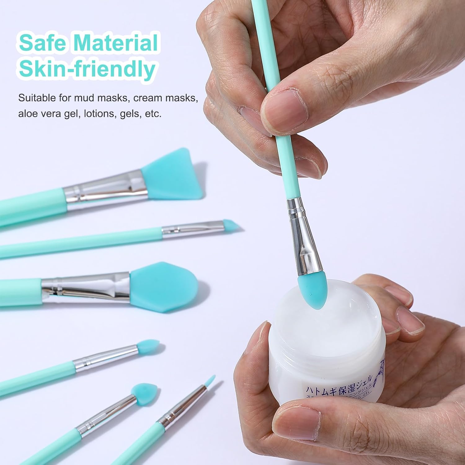 7-Piece Mint Green Silicone Brush Applicator Kit for Face Masks and UV Resin, Makeup Application - Image 3