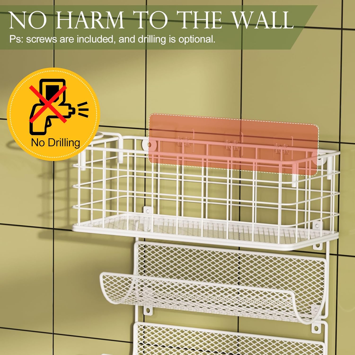 Wall-Mounted Hair Dryer Holder Organizer with 4 Shelves and Hooks for Styling Tools - Image 5