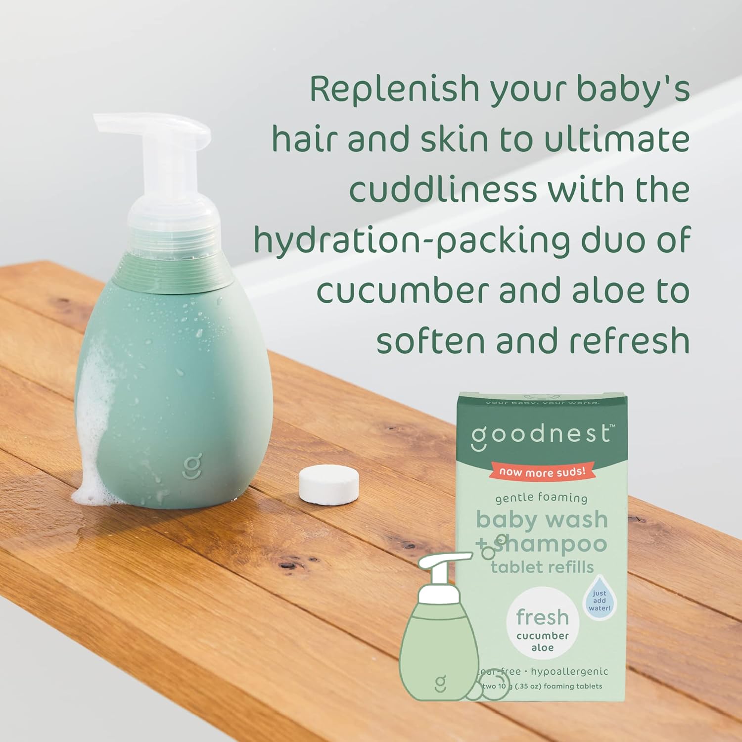 Goodnest Cucumber Aloe Tear-Free Baby Shampoo and Foaming Wash, 2 Refill Pouches - Image 7
